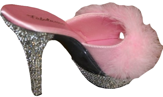 pink fluffy heel with rhinestones