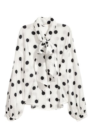 Tie-front blouse - White/Black spotted - Ladies | H&M GB