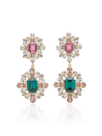 Pink and green green crystal dangly earrings