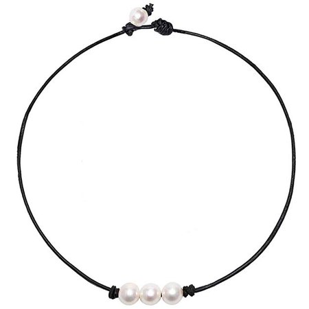 Amazon.com: FUTTMI Three White Pearl Choker Necklace with Single Beads Freshwater Pearls Choker Necklace on Genuine Leather Cord Knotted Jewelry for Women Girls: Jewelry