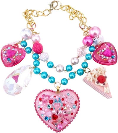chunky clunky pink blue cake and heart pearl necklace