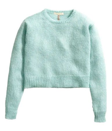 Short Long-Sleeve Sweater In Mint Green Wool & Mohair Blend