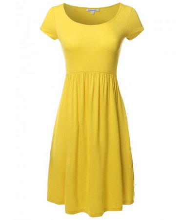 Women's Solid Cap Sleeves Round Neck Knee Length Midi Dress | 02 yellow