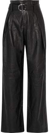 Bird Belted Leather Wide-leg Pants