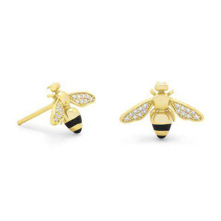 14 Karat Gold Plated Signity CZ Bee Earrings - Sterling Seraph