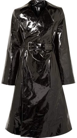Belted Pvc Trench Coat - Black
