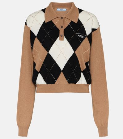 Argyle Cashmere Polo Sweater in Brown - Prada | Mytheresa
