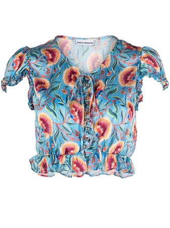 Paco Rabanne floral-print cap-sleeve Cropped Blouse - Farfetch