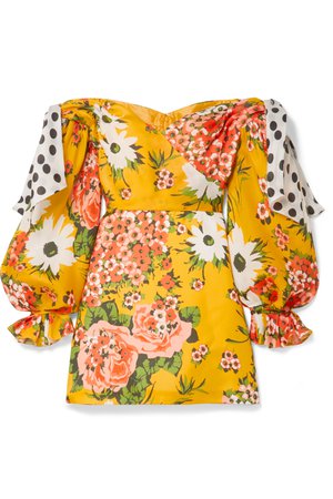 CAROLINA HERRERA, Floral-print knotted off-the-shoulder printed silk-organza mini dress