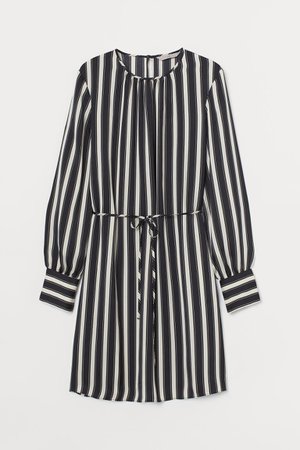 Crêped Satin Dress - Black/white striped - Ladies | H&M US