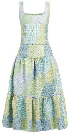 Tiered Cloque Midi Dress - Womens - Blue Print