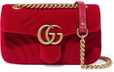 Gg Marmont Mini Quilted Velvet Shoulder Bag - Red