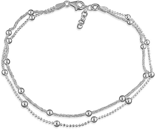 *clipped by @luci-her* Beaded Double Chain Sterling Silver Anklet/Ankle Bracelet/Ankle Chain