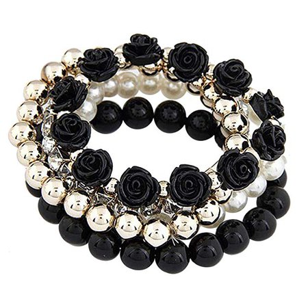 Amazon.com: Multi Color Stretch Beaded Stackable Bracelets Layering Pearl Rose Flower Bead Bangles: Clothing