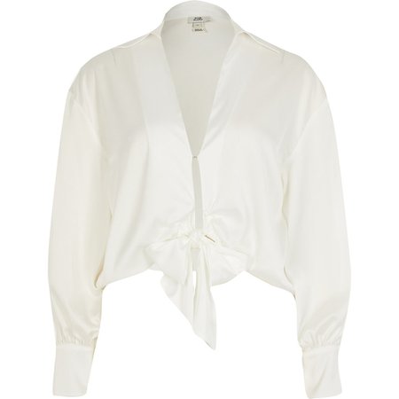 White tie front crop shirt | River Island