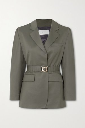 Belted Wool-twill Blazer - Army green
