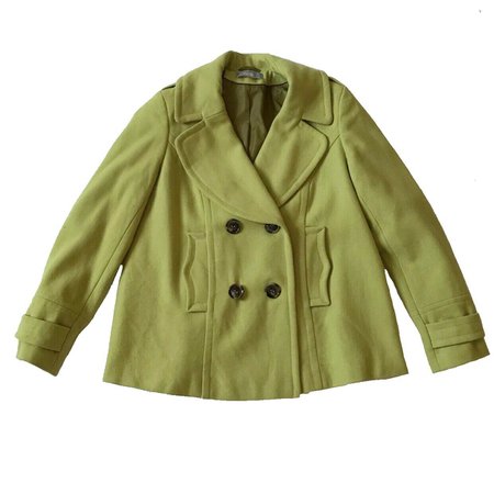 WALLIS Women’s Wool Yellow Lime Green Coat Nautical Peacoat 60s Mod Size 12 | eBay