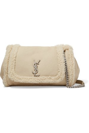 SAINT LAURENT | Nolita medium textured-leather and shearling shoulder bag | NET-A-PORTER.COM