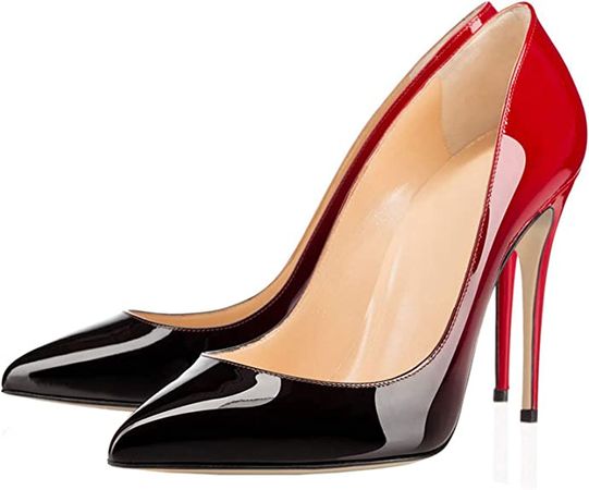 Amazon.com | COLETER Pointy Toe Pumps for Women,Patent Gradient Animal Print High Heels Usual Dress Shoes Red Black 10cm-RB 6.5 US | Shoes