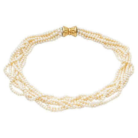 18K Yellow Gold 7-Strand Fine Pearl Necklace