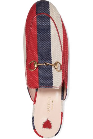 Gucci | Princetown horsebit-detailed striped canvas slippers | NET-A-PORTER.COM