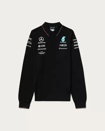 Mens 2023 Team Knitted Longsleeve Polo Black | Official Mercedes-AMG PETRONAS F1 Team Store