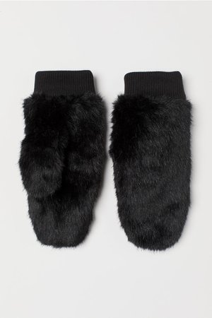 Faux Fur Mittens - Black - Ladies | H&M US