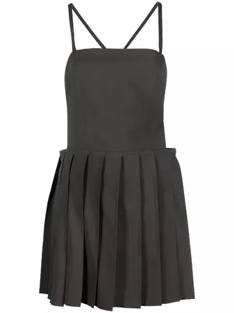 low classic gray black pleated mini overall dress