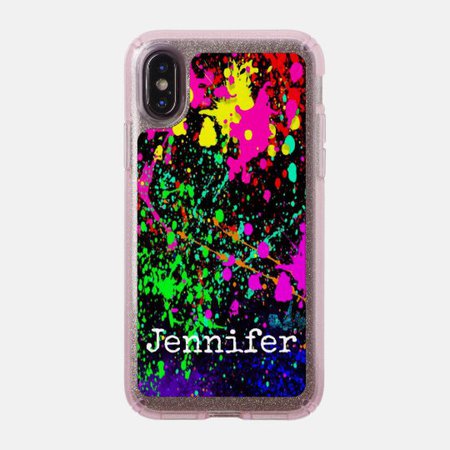 Pink Glitter Splatter Paint Custom Print Name Speck iPhone Case