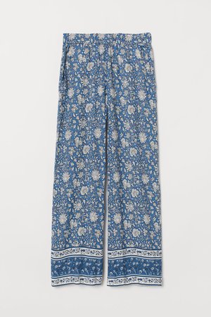 Wide-cut Pull-on Pants - Blue/floral - Ladies | H&M US