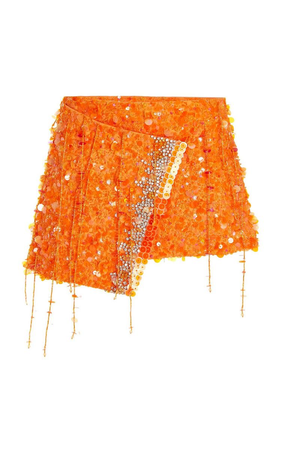orange wrap sequin mini skirt