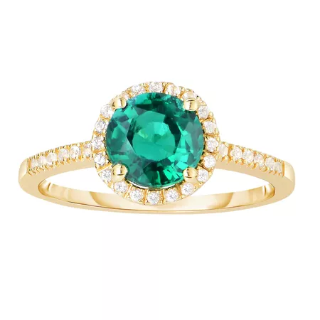 10k Gold Lab-Created Emerald & White Topaz Halo Ring