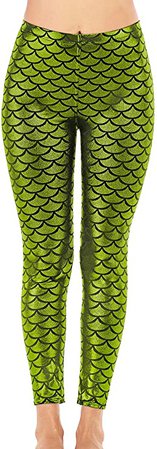 Alaroo Halloween Shiny Fish Scale Mermaid Leggings for Women Pants S-4XL at Amazon Women’s Clothing store
