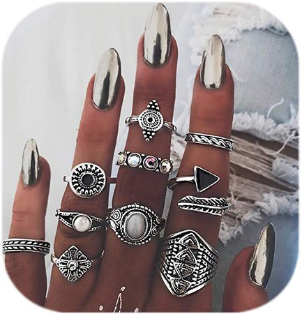 Amazon.com: ZEALMER Vintage Knuckle Ring Set Women Statement leaves Arrow Moon Turquoise Joint Knuckle Rings: Jewelry