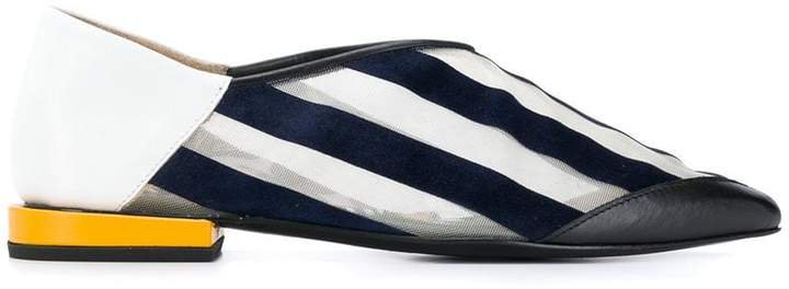 striped pointed toe loafers