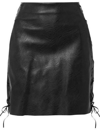 Lace-up Faux Textured-leather Mini Skirt - Black