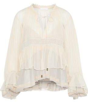 Lace-trimmed Layered Silk-georgette Blouse