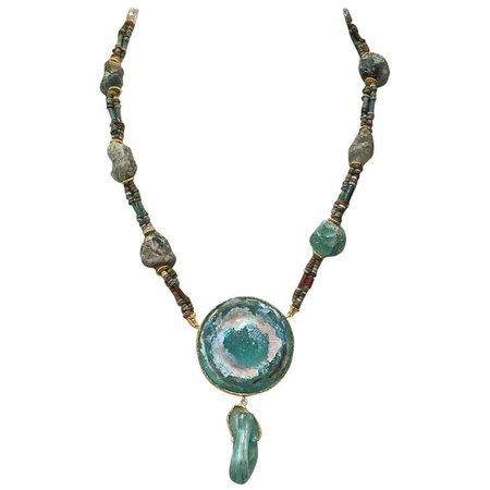 Authentic Ancient Roman and Egyptian Beaded Necklace by Marina J For Sale at 1stdibs