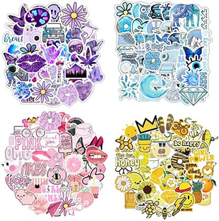 stickers pink yellow blue and purple