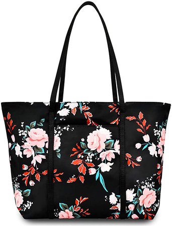 Amazon.com: Floral Tote Bag Shoulder Bags For Women Waterproof Tote Handbags For Teens Beach School - Black Flower : Clothing, Shoes & Jewelry