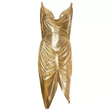 Morphew Collection Gold Metal Mesh Dress For Sale at 1stDibs | gold mesh dress, gold metal dress, mesh metal dress
