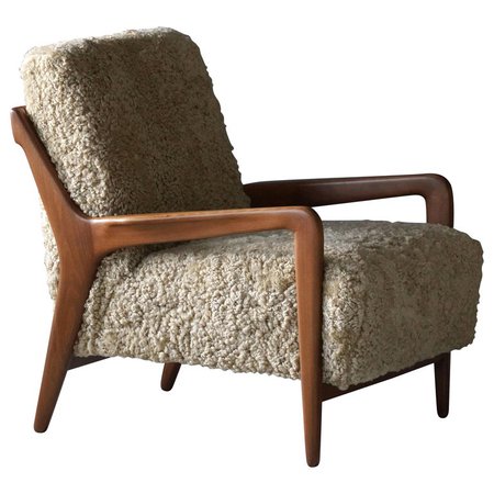 Lucchini and Lissone, Lounge Chair, Stained Beech, Beige Sheepskin, Italy, 1950s For Sale at 1stdibs