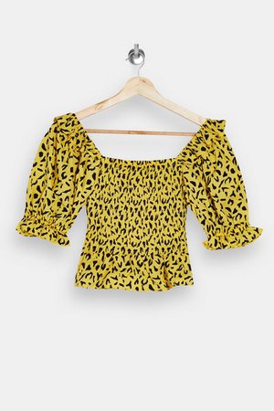 Yellow Animal Print Frill Sleeve Blouse | Topshop