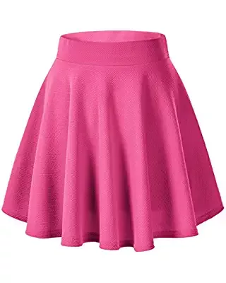 Afibi Casual Mini Stretch Waist Flared Plain Pleated Skater Skirt (Medium, Pink) at Amazon Women’s Clothing store