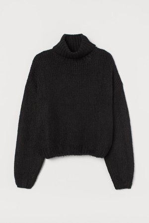 Chunky-knit Turtleneck Sweater - Black