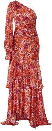 AMUR Israella One-Shoulder Silk Maxi Dress Size: 0