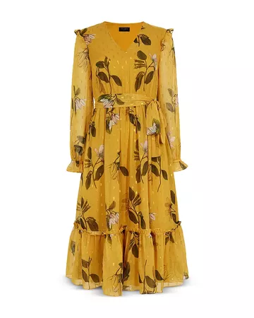 Ted Baker Ruffled Floral-Print Midi Dress | Bloomingdale's yellow