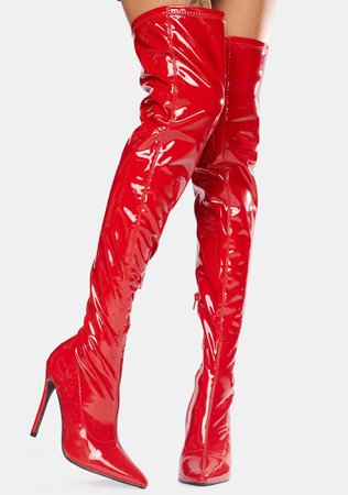 *clipped by @luci-her* Public Desire Red Confidence Patent Stiletto Boots | Dolls Kill