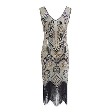 The Great Gatsby Charleston Vintage 1920s Flapper Dress Party Costume Masquerade Women's Lace Sequins Tassel Costume Silver / Red / Golden Vintage Cosplay Sequin Party Prom Sleeveless 7215270 2019 – $29.99