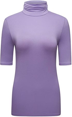 OThread & Co. Women's Half Sleeve Turtleneck T-Shirt Basic Stretch Layer Comfy High Neck Top (Large, Light Purple) at Amazon Women’s Clothing store